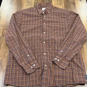 Rowm Plaid Button-Down 100% Cotton Brown Long Sleeve Shirt | Medium